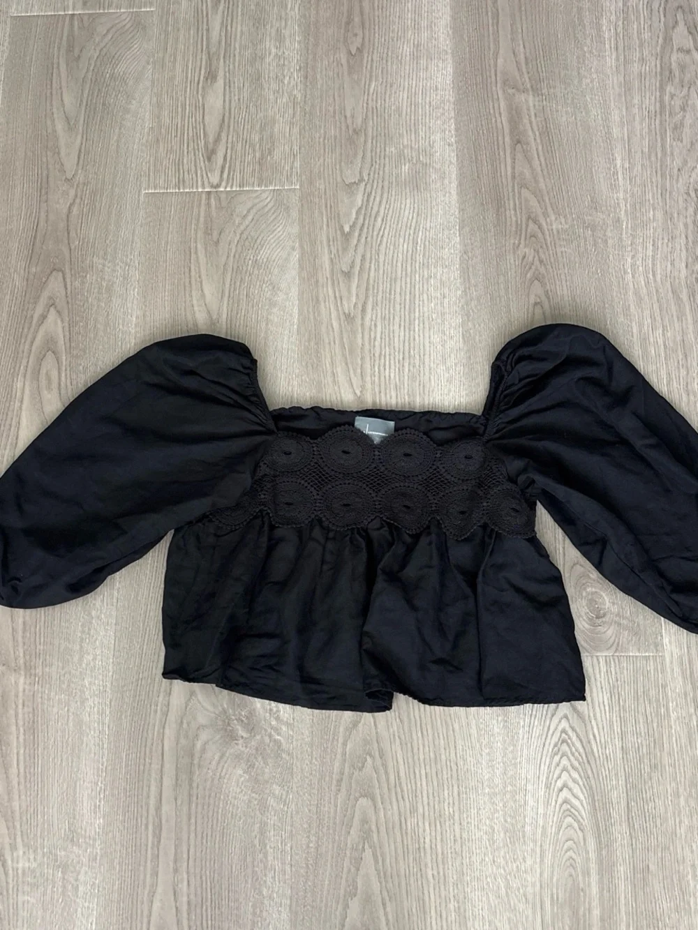 Anthropologie Black Square-Neck Lace-Trim Blouse size large